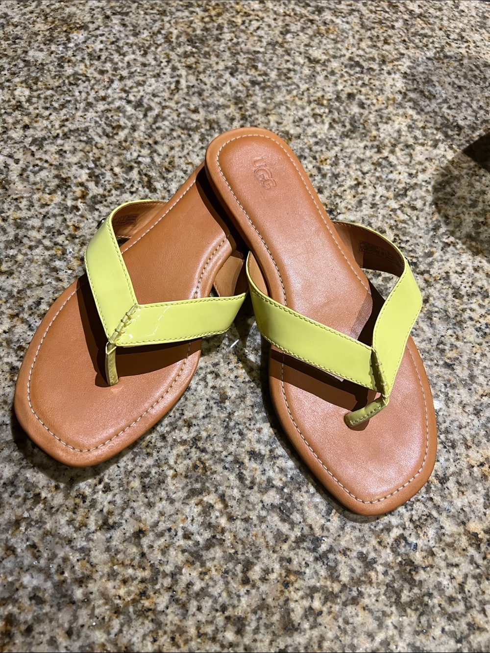 UGG Women's Neon Yellow Leather Thong Sandals